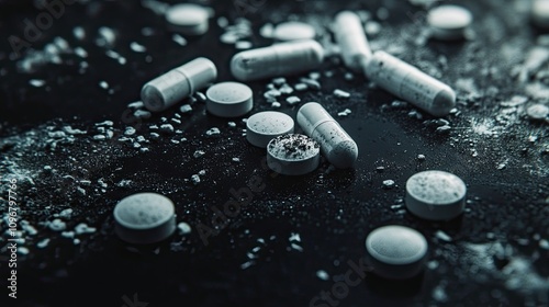 Drug addiction international day against drug abuse and illicit drug trafficking visuals featuring drugs set against a dark backdrop photo