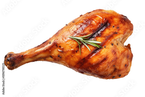 Tasty grilled chicken leg on white background photo