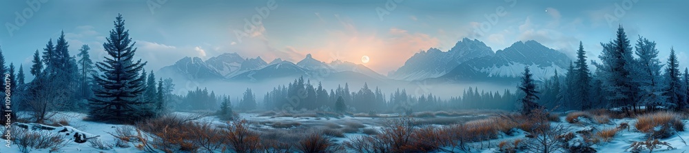Obraz premium Winter Wonderland: A Misty Mountain Scene