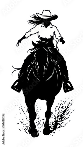 Dynamic Cowgirl Barrel Racing Silhouette on Horse - Minimalist SVG Vector Art