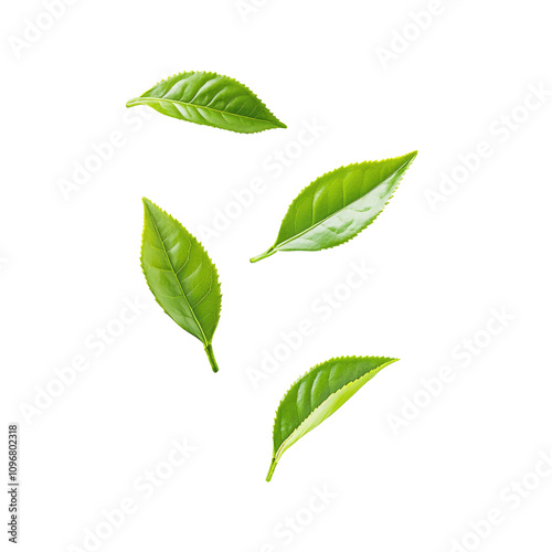 Green tea leaf on white background