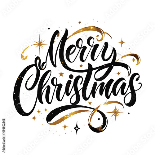 Luxurious Merry Christmas in black and gold calligraphy for a premium holiday design