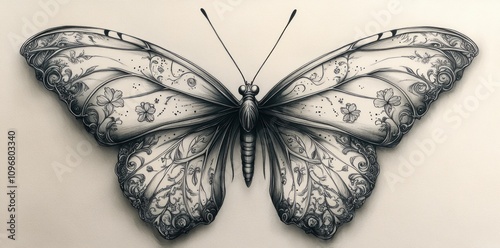 Ornate Butterfly Drawing Detailed Wing Design
