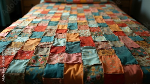 A quilt made from patches of diverse patterns and colors, symbolizing inclusion, unity, and the beauty of interconnected differences. photo