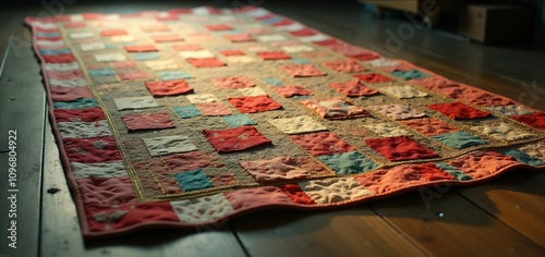 A quilt made from patches of diverse patterns and colors, symbolizing inclusion, unity, and the beauty of interconnected differences. photo