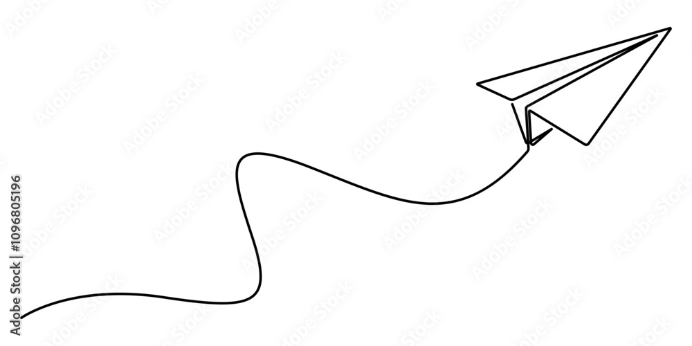 Paper plane craft in continuous line drawing style. Vector illustration minimalist design hand drawn. Paper plane flying up. Continuous one line drawing for business, travel or journey illustration. Paper plane craft in continuous line drawing style. Vector illustration minimalist design hand drawn. Paper plane flying up. Continuous one line drawing for business, travel or journey illustration.