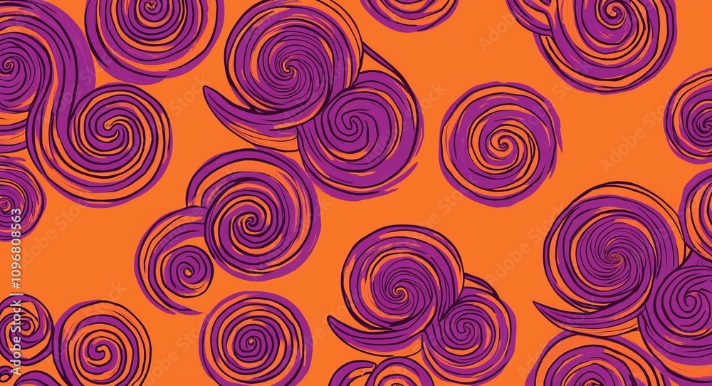 Purple Spiral pattern hand drawn design on Orange background illustration Purple Spiral pattern hand drawn design on Orange background illustration