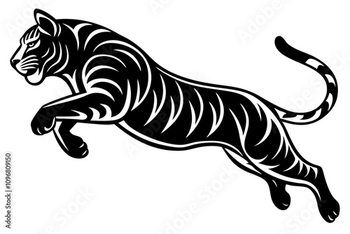 tiger jumping silhouette, jumping leopard, Jumping tiger silhouette vector illustration,simple tiger jumping silhouette jumping vector illustration flat design,Jumping tiger silhouette vector. photo