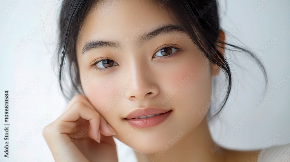 Radiant Young Woman with Fresh Clean Skin Displaying Natural Beauty in Bright Light, Perfect for Skin Care, Wellness, and Beauty Themes Radiant Young Woman with Fresh Clean Skin Displaying Natural Beauty in Bright Light, Perfect for Skin Care, Wellness, and Beauty Themes