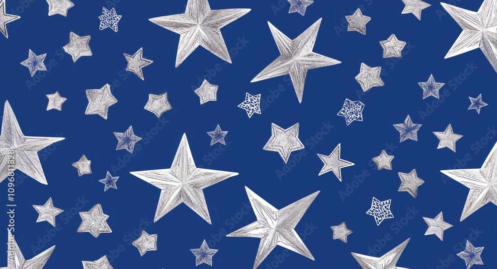 Silver Star pattern hand drawn design on Blue background illustration Silver Star pattern hand drawn design on Blue background illustration