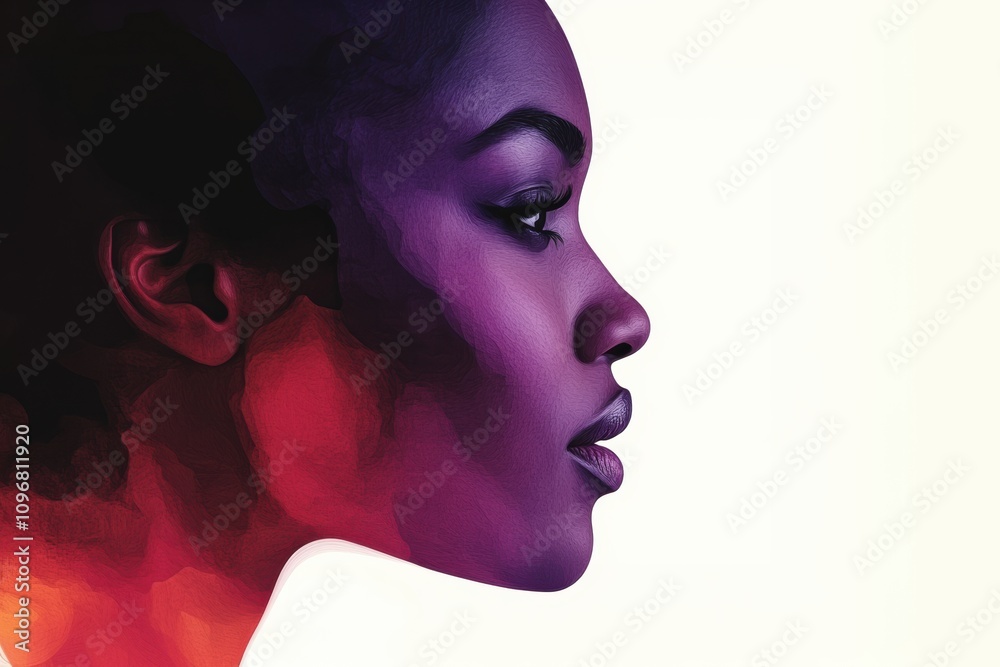 Abstract profile of a woman in purple tones, symbolizing empowerment Abstract profile of a woman in purple tones, symbolizing empowerment