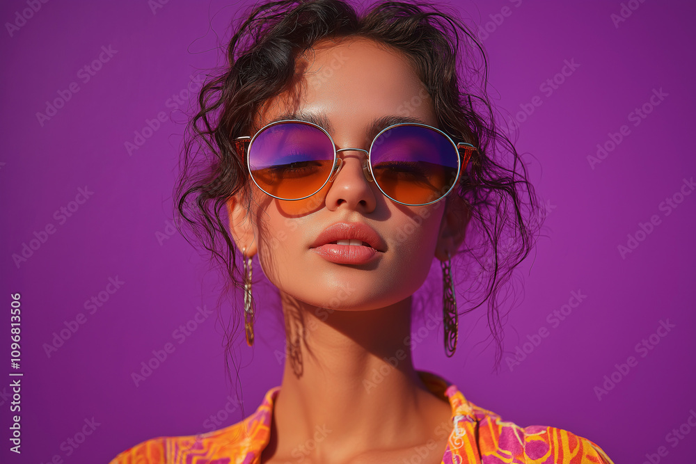 Fashionable young woman wearing stylish sunglasses urban setting portrait photography vibrant colors Fashionable young woman wearing stylish sunglasses urban setting portrait photography vibrant colors