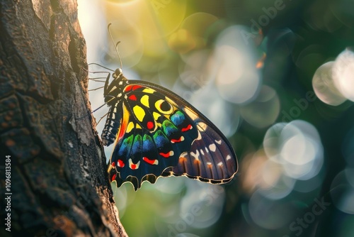 colorful butterfly on an old tree