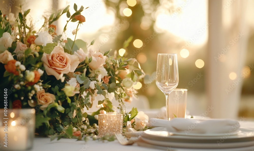 Elegant table setting with flowers and candles for a romantic event.