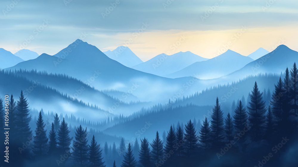 Misty Mountain Range Landscape. Concept of serenity, tranquility, and nature. Misty Mountain Range Landscape. Concept of serenity, tranquility, and nature.