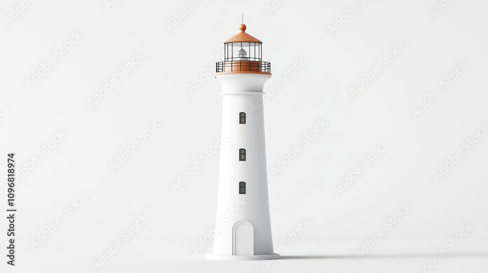 A minimalist lighthouse design with a white tower and copper dome, symbolizing navigation and safety. A minimalist lighthouse design with a white tower and copper dome, symbolizing navigation and safety.