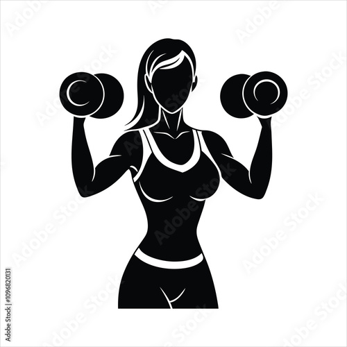silhouette of a woman lifting weights on white background 