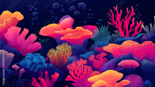 Fototapeta Naklejka Na Ścianę i Meble -  Colorful coral reef underwater. Vivid Coral Reefs. Illustration