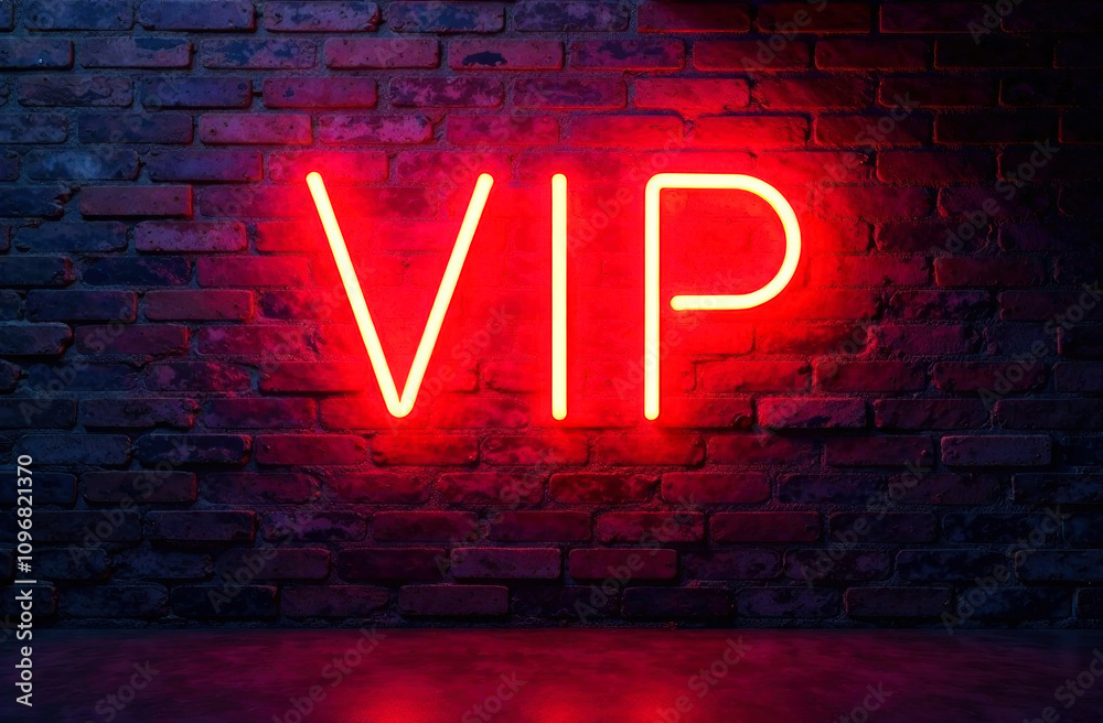 A vibrant neon VIP sign shines brightly against a rustic brick wall, creating a lively atmosphere for nightlife A vibrant neon VIP sign shines brightly against a rustic brick wall, creating a lively atmosphere for nightlife
