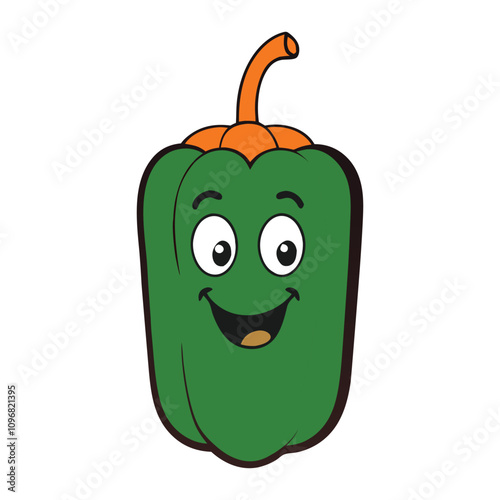 green capsicum cartoon character on white background 
