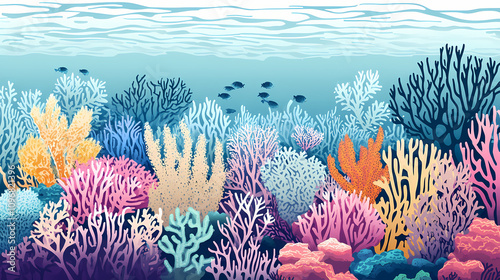 Fototapeta Naklejka Na Ścianę i Meble -  A coral reef underwater full of bright. Vivid Coral Reefs. Illustration