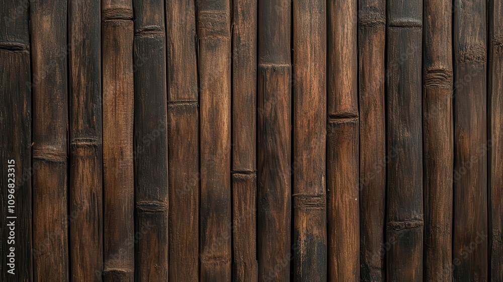 A textured wall of dark bamboo, displaying vertical strips with a rich, natural finish that adds warmth and organic appeal. A textured wall of dark bamboo, displaying vertical strips with a rich, natural finish that adds warmth and organic appeal.
