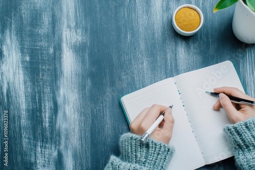 A person journaling goals and tracking progress selfreflection discipline close up cozy desk realistic Multilayer photo