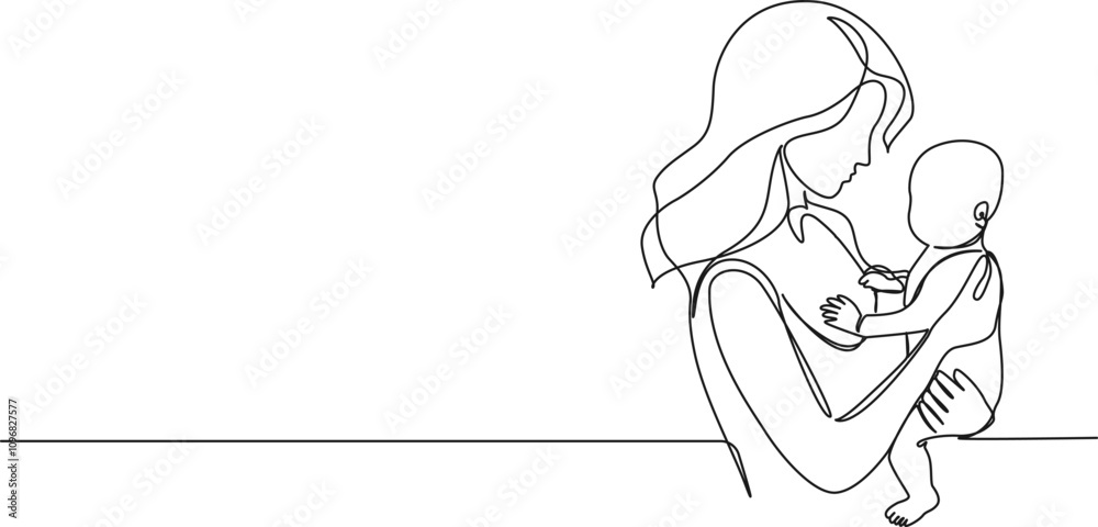 continuous single line drawing of mother holding her baby on arm, line art vector illustration continuous single line drawing of mother holding her baby on arm, line art vector illustration