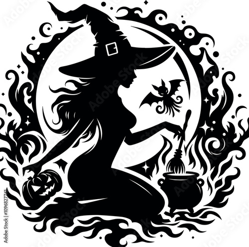 Witch Vector Black Silhouette Cricut Design for T-Shirt