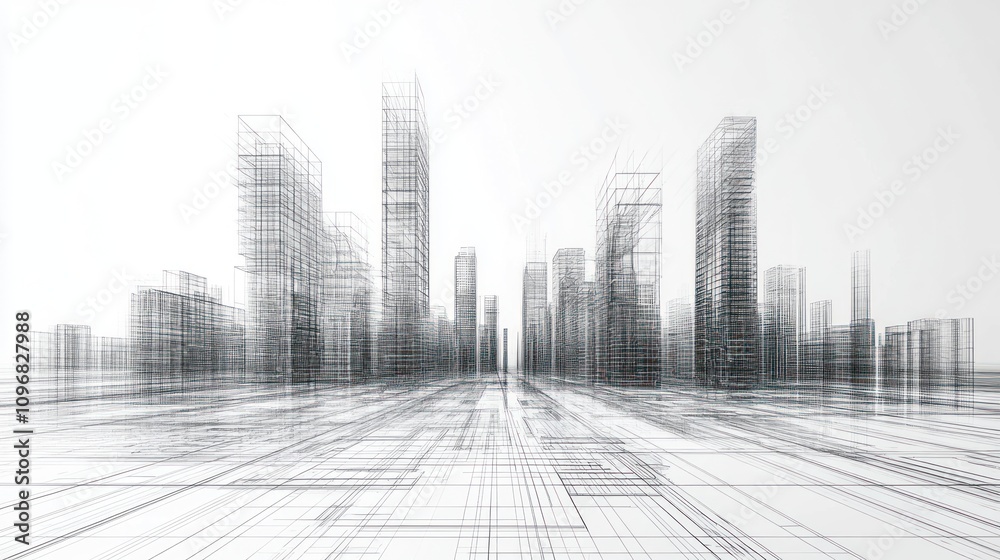 Fototapeta premium Wireframe Cityscape: A Modern Architectural Vision