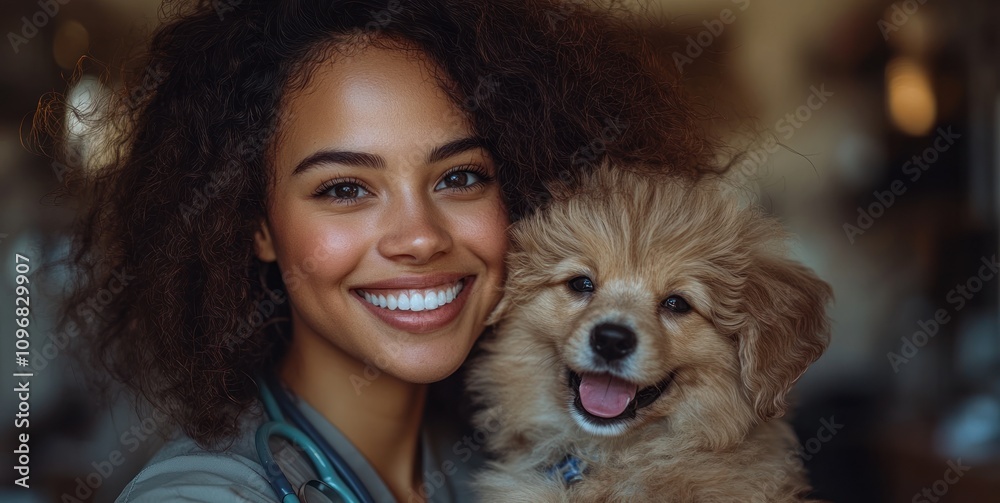 Smiling Veterinarian with Adorable Puppy Smiling Veterinarian with Adorable Puppy