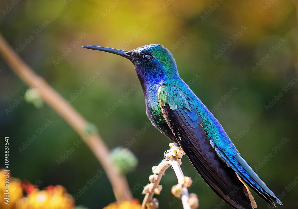 Obraz premium Green and blue colored Swallow Tailed Hummingbird