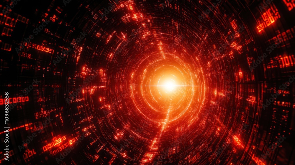 Obraz premium Digital Tunnel: A Journey Through Red Cyberspace