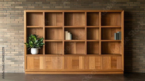 woodwork concept. A woodworker crafting a modular bookcase with movable shelves, tailored to a client s evolving needs photo