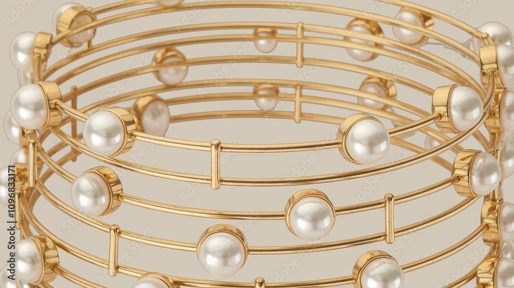 Obraz premium gold bangles with golden pearls jewlery isolated png closeup shot background Isolated Closeup image