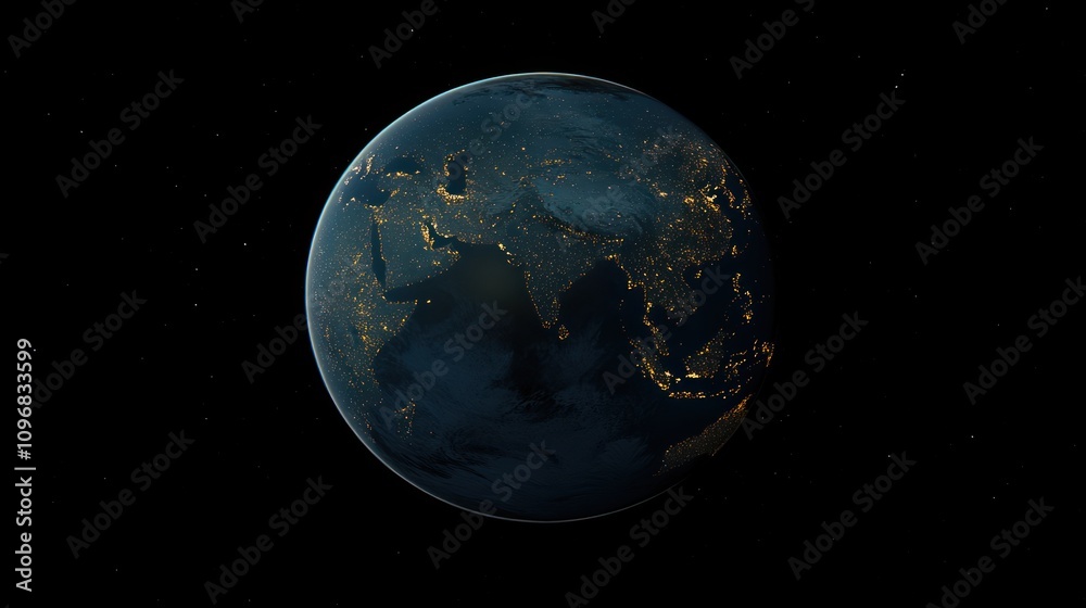 Naklejka premium Night Earth: A Celestial View of Asia's Glowing Cities