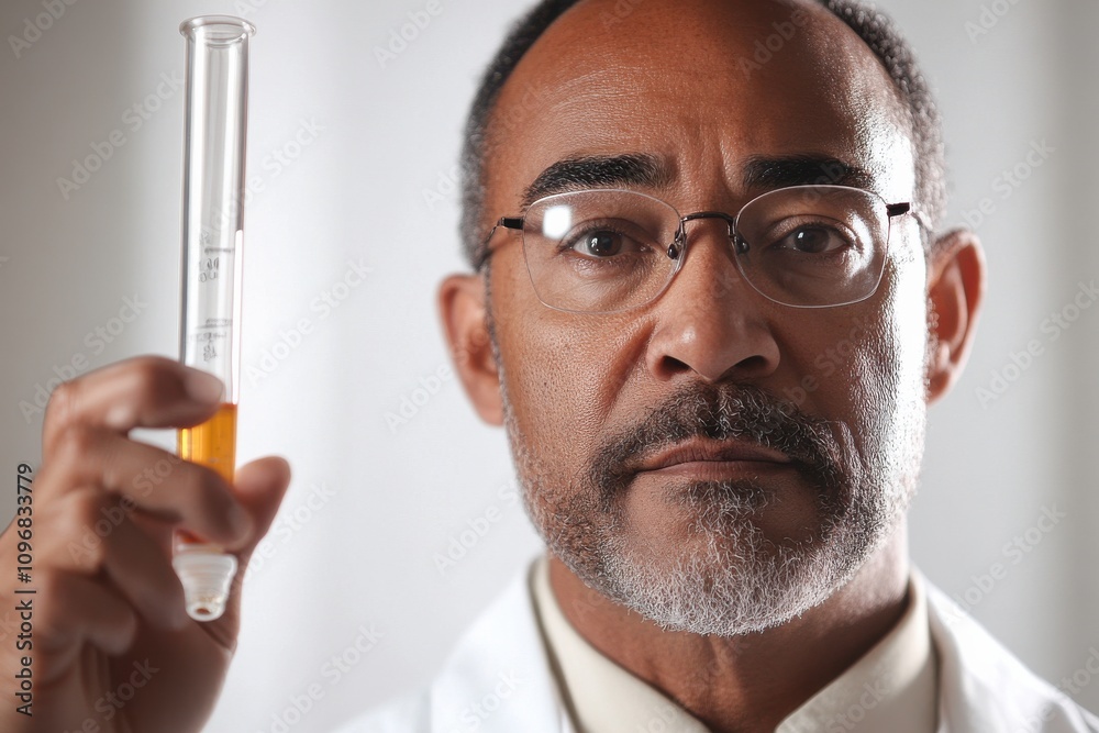 Technician Holding Test Tube in Motion Against Clean Backdrop Technician Holding Test Tube in Motion Against Clean Backdrop