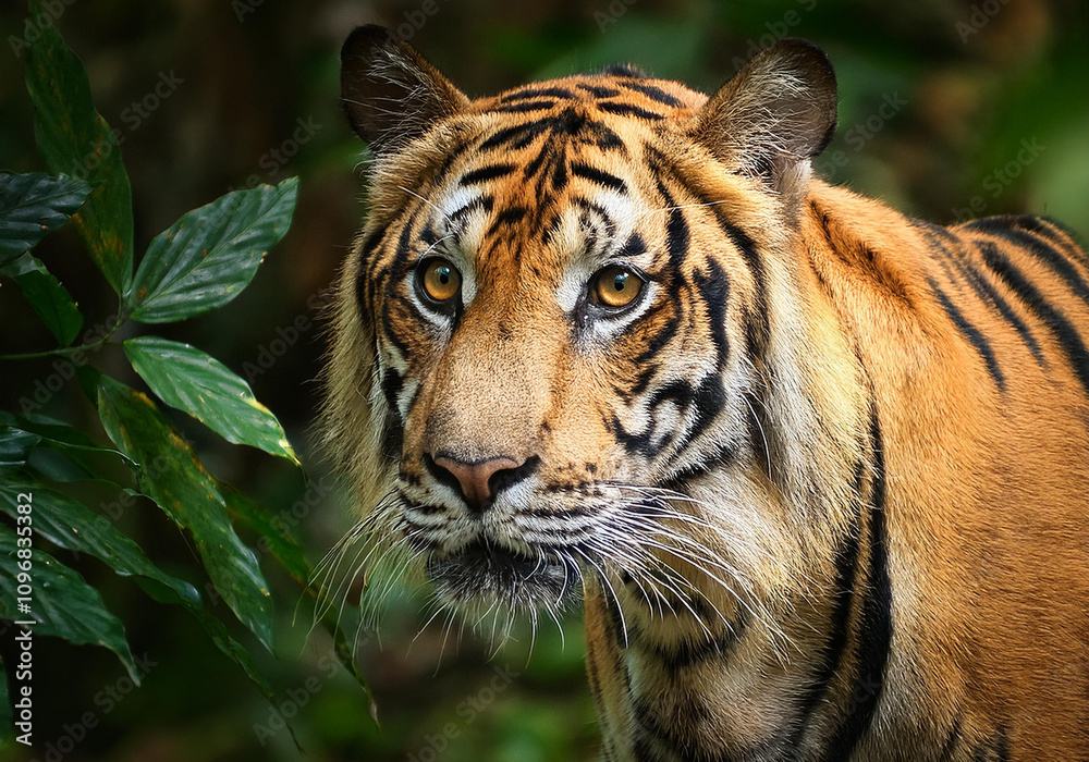 Close up of a Malayan Tiger in jungle Close up of a Malayan Tiger in jungle