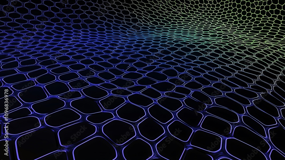 Fototapeta premium Abstract hexagonal grid background with blue and green lines