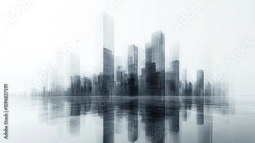 Abstract Cityscape: A Modern Metropolis Reflected in Still Waters