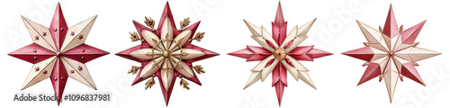 Set of Christmas star isolated on transparent background