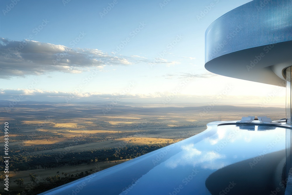 A serene landscape viewed from a modern architectural structure with reflective surfaces. A serene landscape viewed from a modern architectural structure with reflective surfaces.