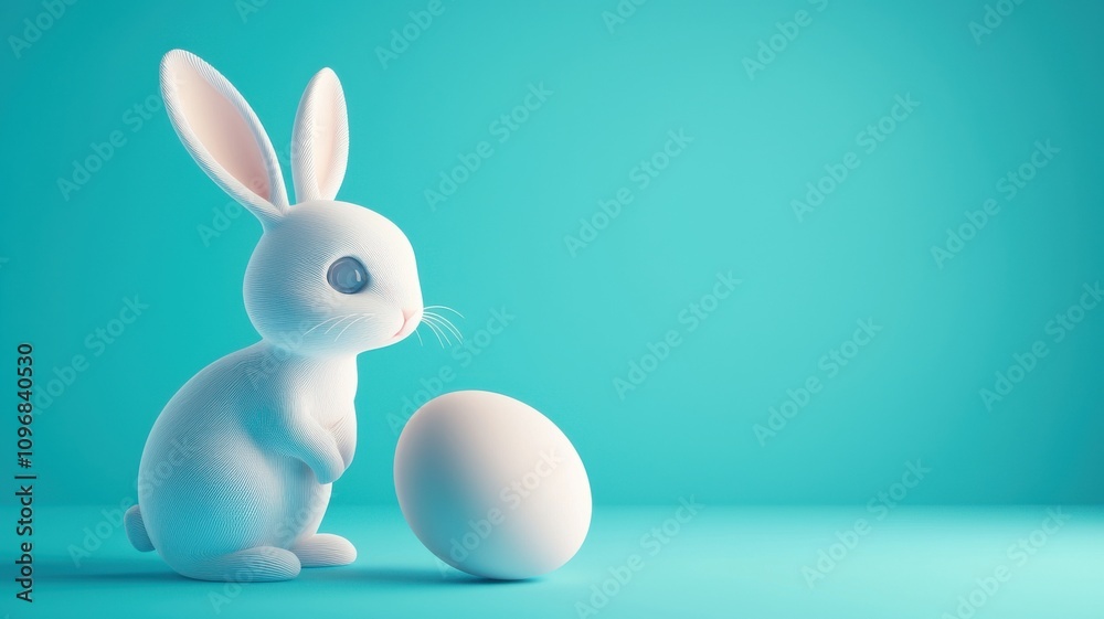 Obraz premium Adorable White Bunny with Pastel Easter Egg