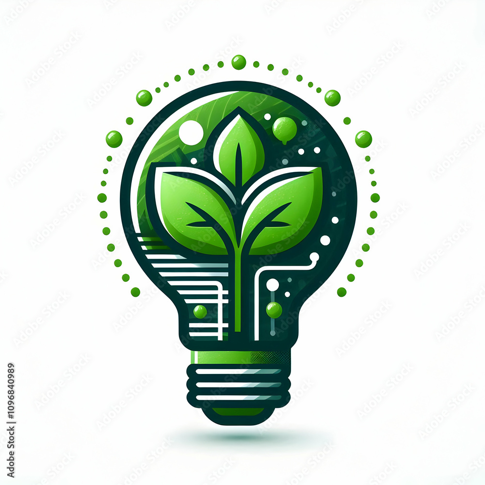 Green light bulb and plant icon concept as A green light bulb and plant icon on a white background representing sustainable energy and eco friendly living. in Photo Stock Concept Green light bulb and plant icon concept as A green light bulb and plant icon on a white background representing sustainable energy and eco friendly living. in Photo Stock Concept