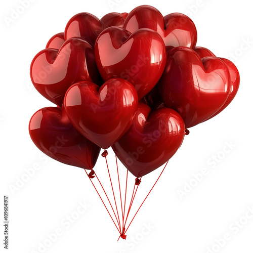 bunch of red hearts balloons for Valentine's Day PNG object. isolated on a transparent background. photo