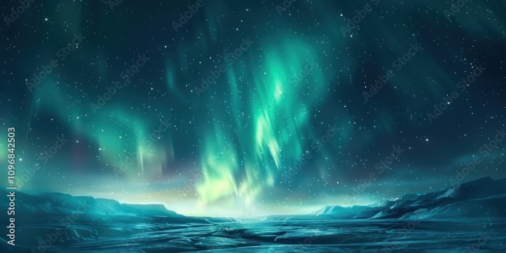Obraz premium Northern Lights Dancing Over Frozen Landscape
