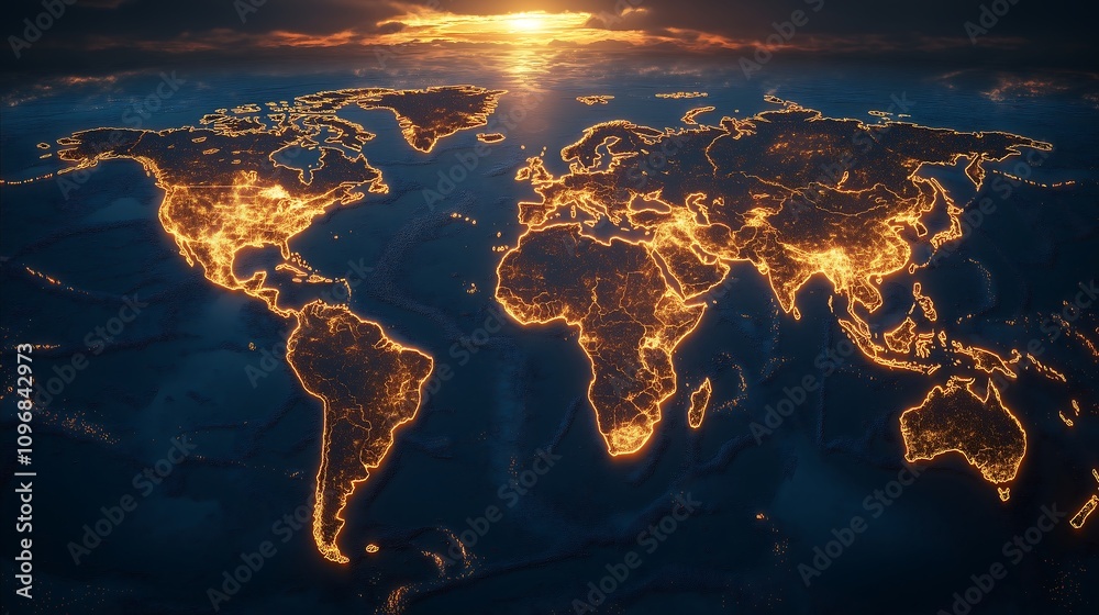 Ultra-modern transparent world map with glowing edges Ultra-modern transparent world map with glowing edges