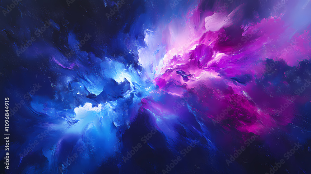 Obraz premium Energetic burst of blue and purple light in abstract digital art. Dynamic Lightning Burst. Illustration