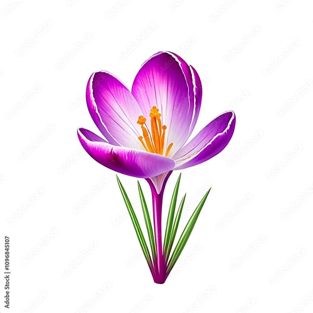 Fototapeta premium Crocus flower as a logo on a white background, magenta colors isolated on white background , no text