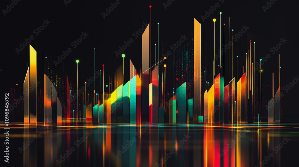Abstract black background with Colorful charts and graphs with statistics to innovative analyze business potential and forecast future development of companies growth.